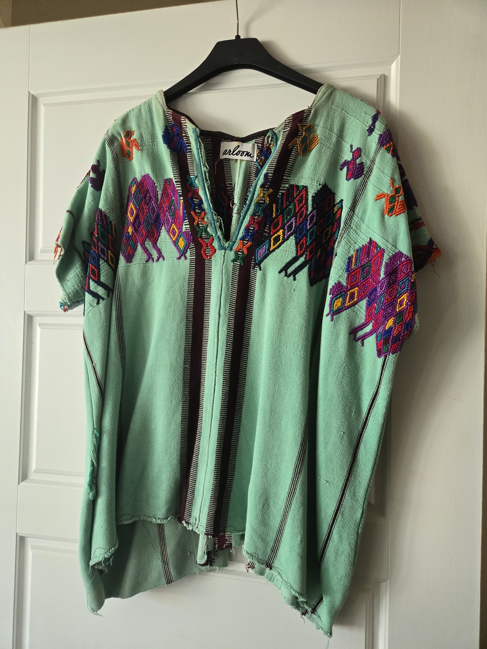 Embroidered Mint Green Huipil Size L